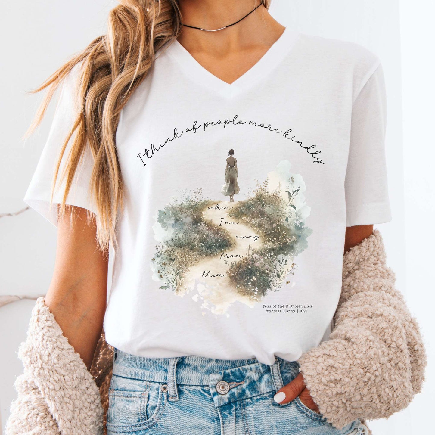V-neck White / S I Think of People More Kindly When I am Away From Them Tess of the D'Urbervilles V-Neck Tee The Mystic Eden