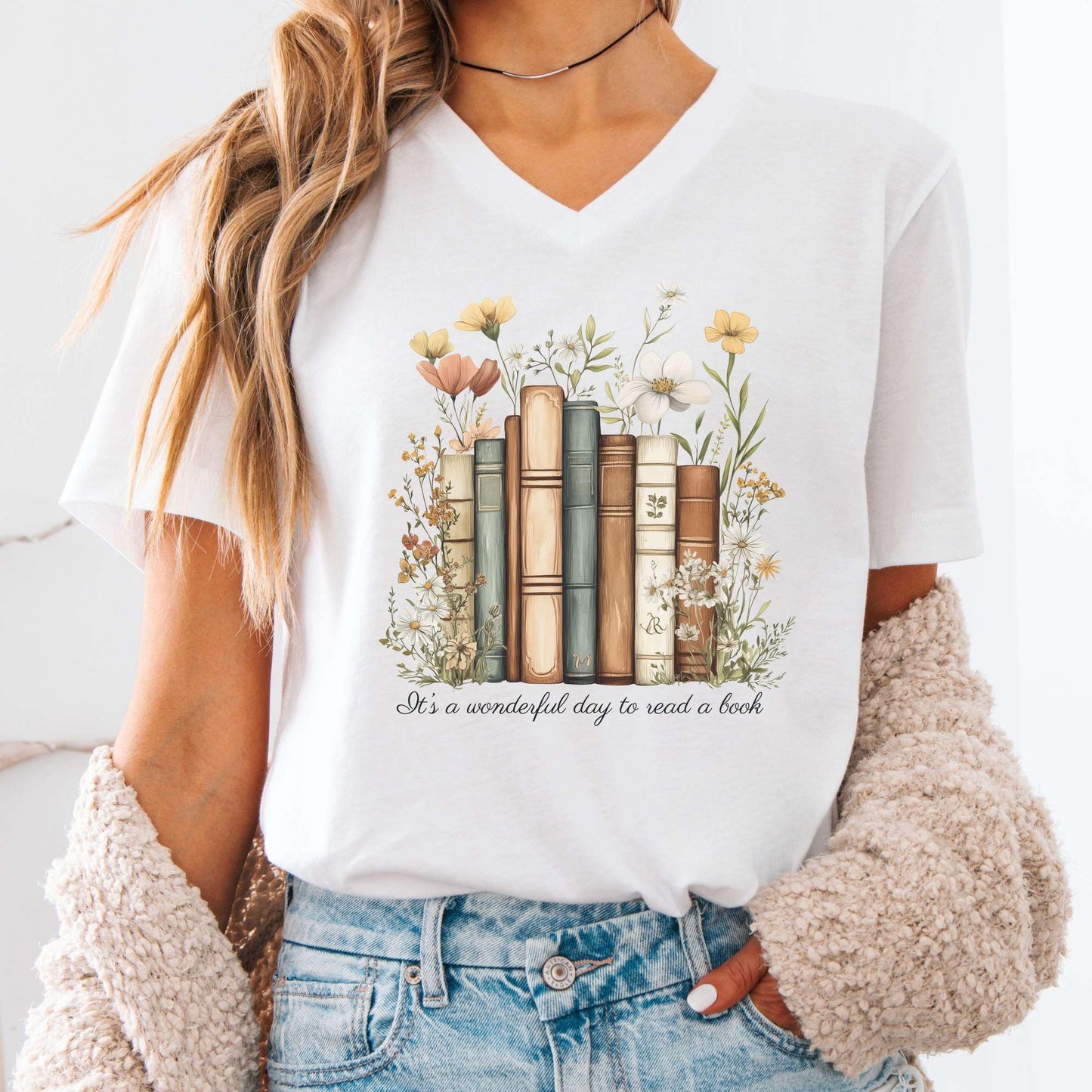 V-neck White / S It's A Wonderful Day To Read A Book Bookish V-Neck Tee The Mystic Eden