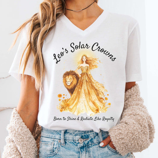 V-neck White / S Leo's Solar Crowns Zodiac V-Neck Tee The Mystic Eden