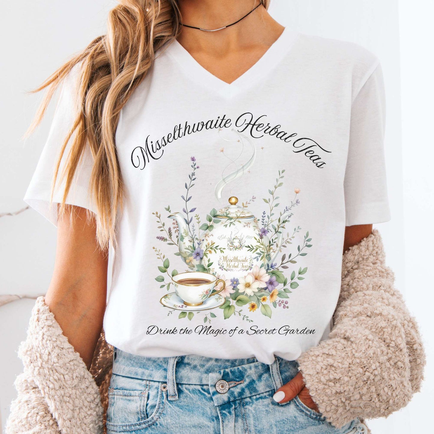 V-neck White / S Misslethwaite Herbal Tea The Secret Garden V-Neck Tee The Mystic Eden