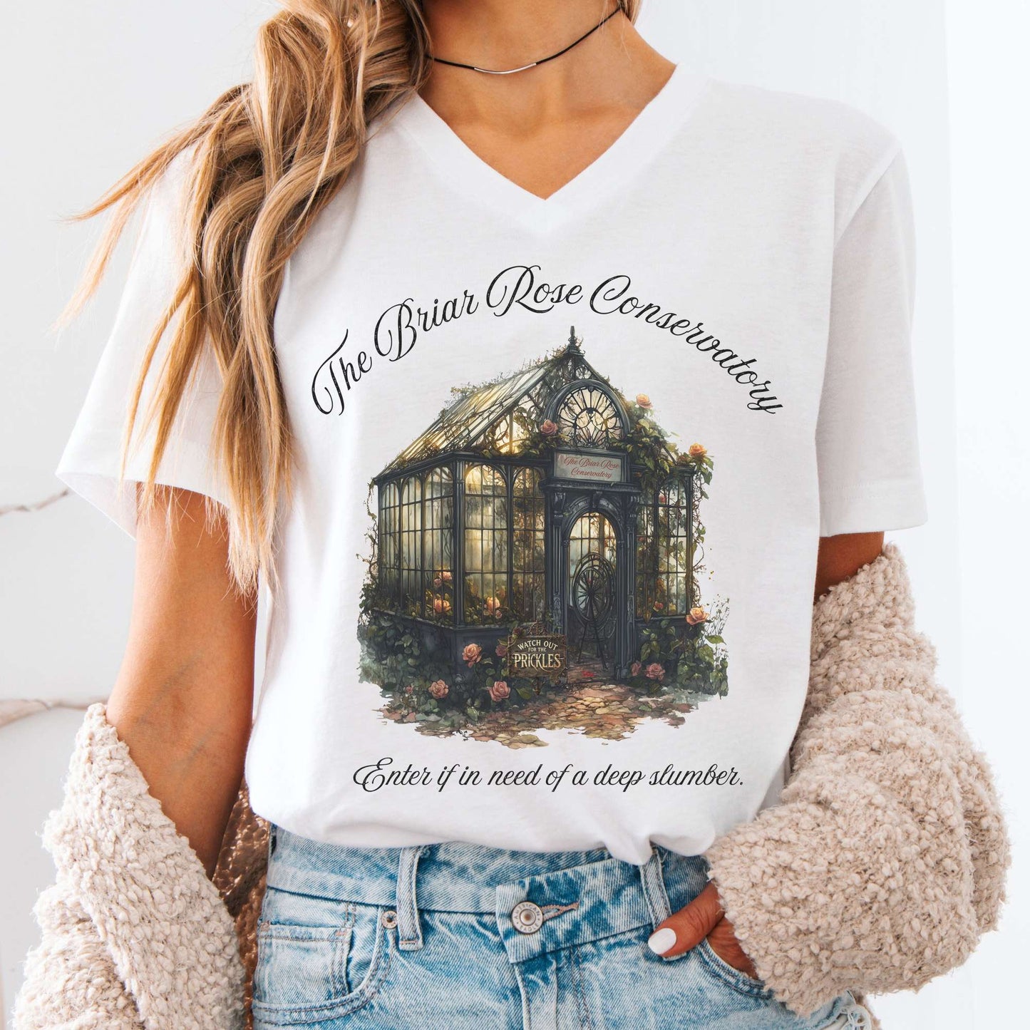 V-neck White / S The Briar Rose Conservatory Fairytale V-Neck Tee The Mystic Eden