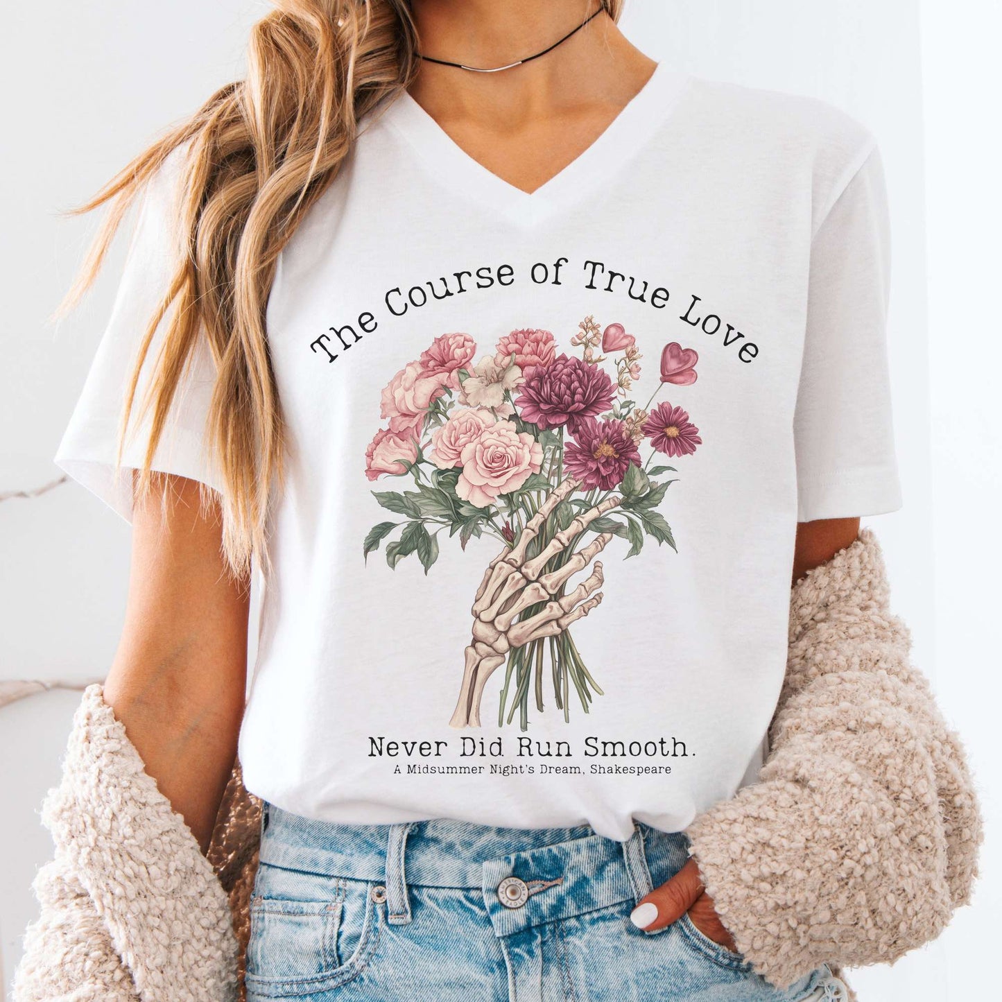 V-neck White / S The Course of True Love Never Did Run Smooth Shakespeare V-Neck Tee The Mystic Eden