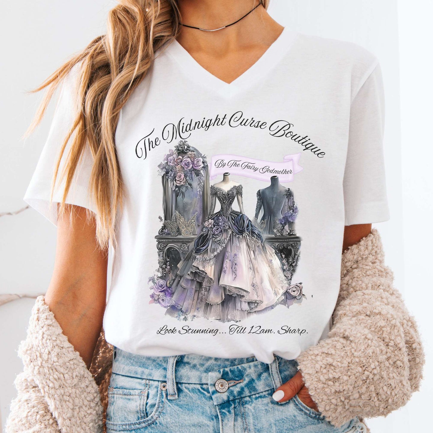 V-neck White / S The Midnight Curse Boutique Fairytale V-Neck Tee The Mystic Eden