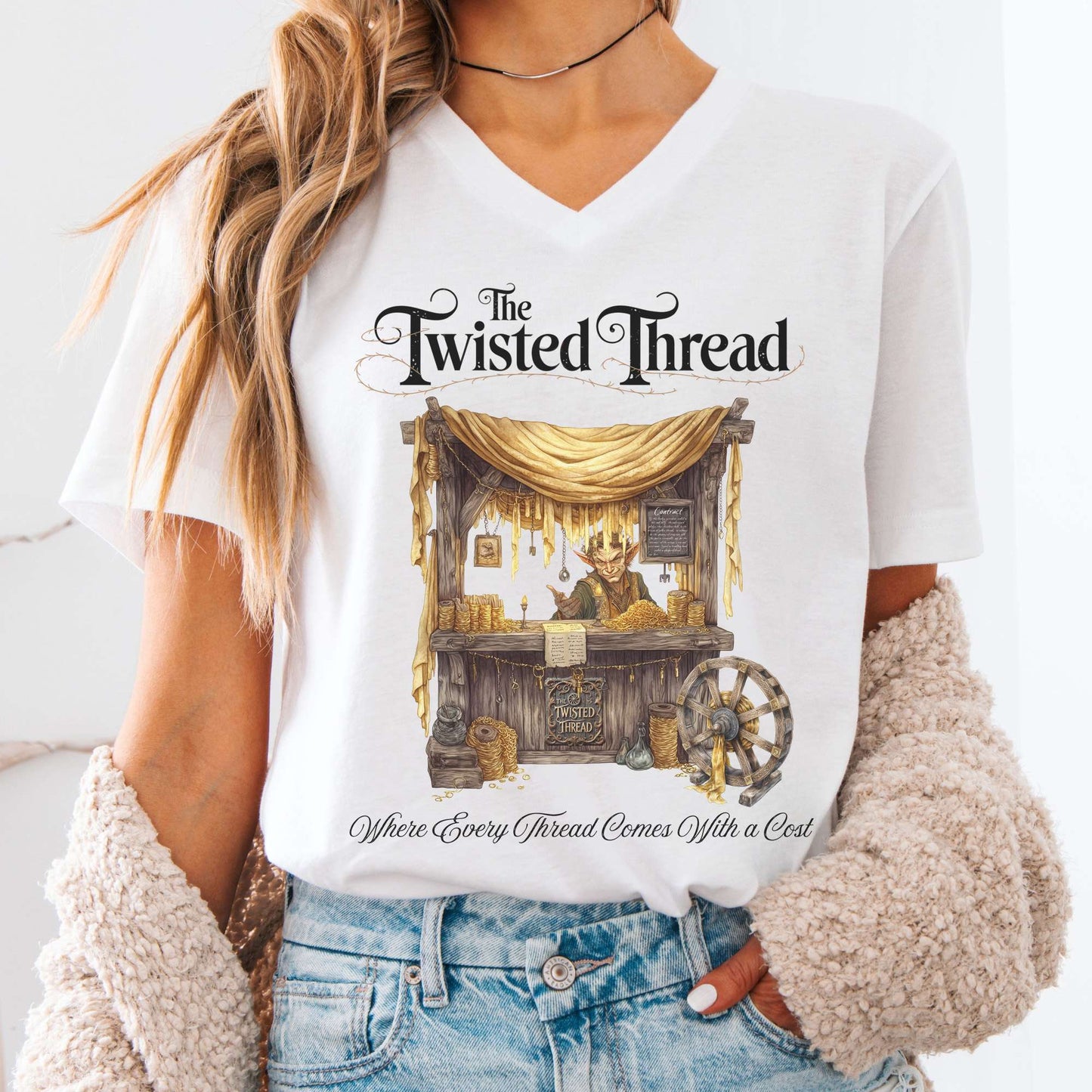 V-neck White / S The Twisted Thread Fairytale V-Neck Tee The Mystic Eden