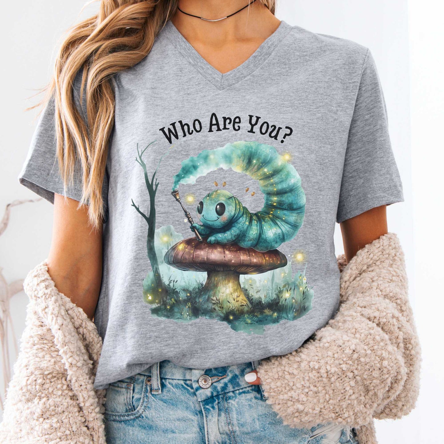 V-neck Who Are You? Caterpillar Alice's Adventures in Wonderland V-Neck Tee The Mystic Eden