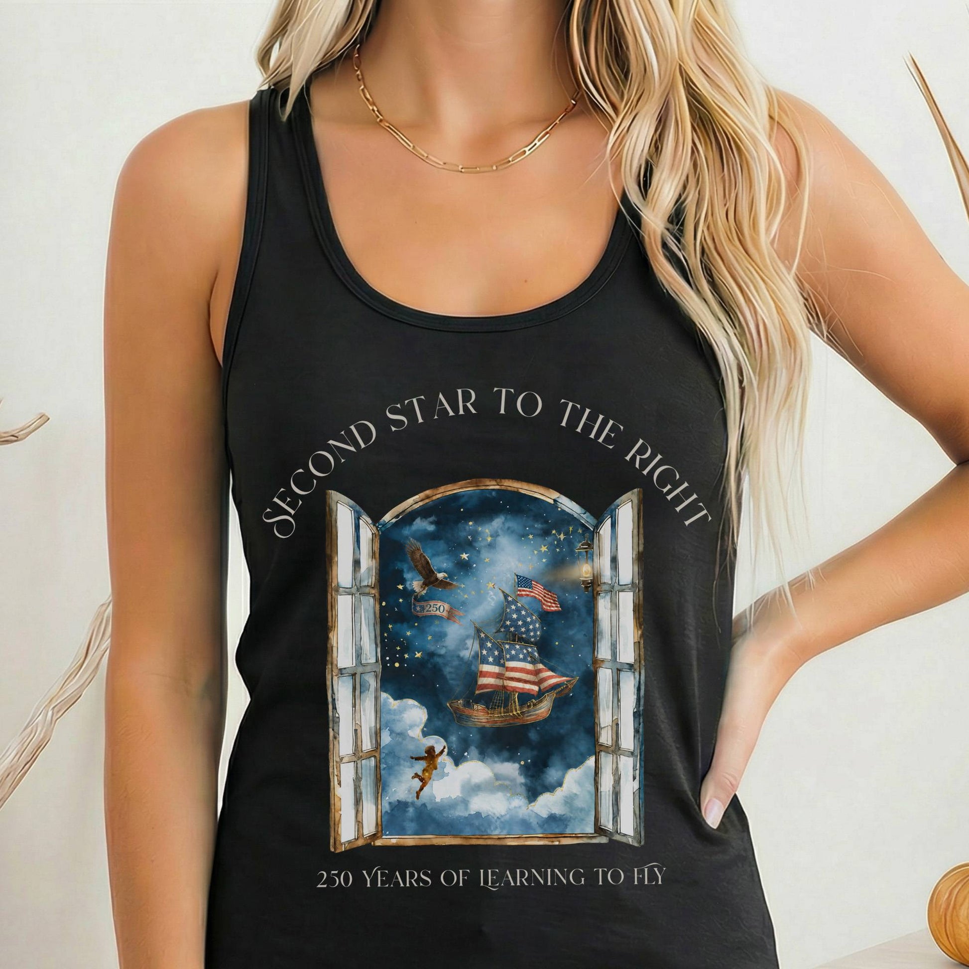 Tank Top Solid Black / XS Second Star to the Right America 250 Commemorative Women's Lightweight Tank Top The Mystic Eden
