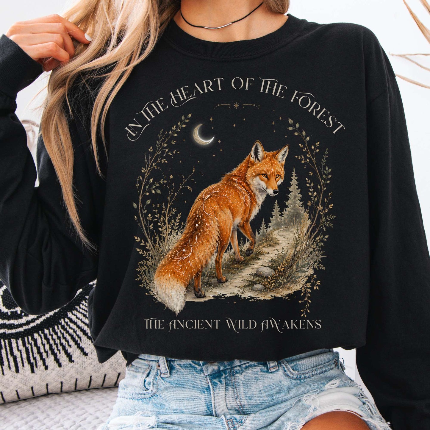 Long-sleeve Black / S In the Heart of the Forest The Ancient Wild Awakens Fox Long Sleeve The Mystic Eden