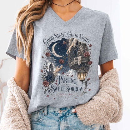 V-neck Athletic Heather / S Parting Is Such Sweet Sorrow Romeo and Juliet Shakespeare V-Neck The Mystic Eden