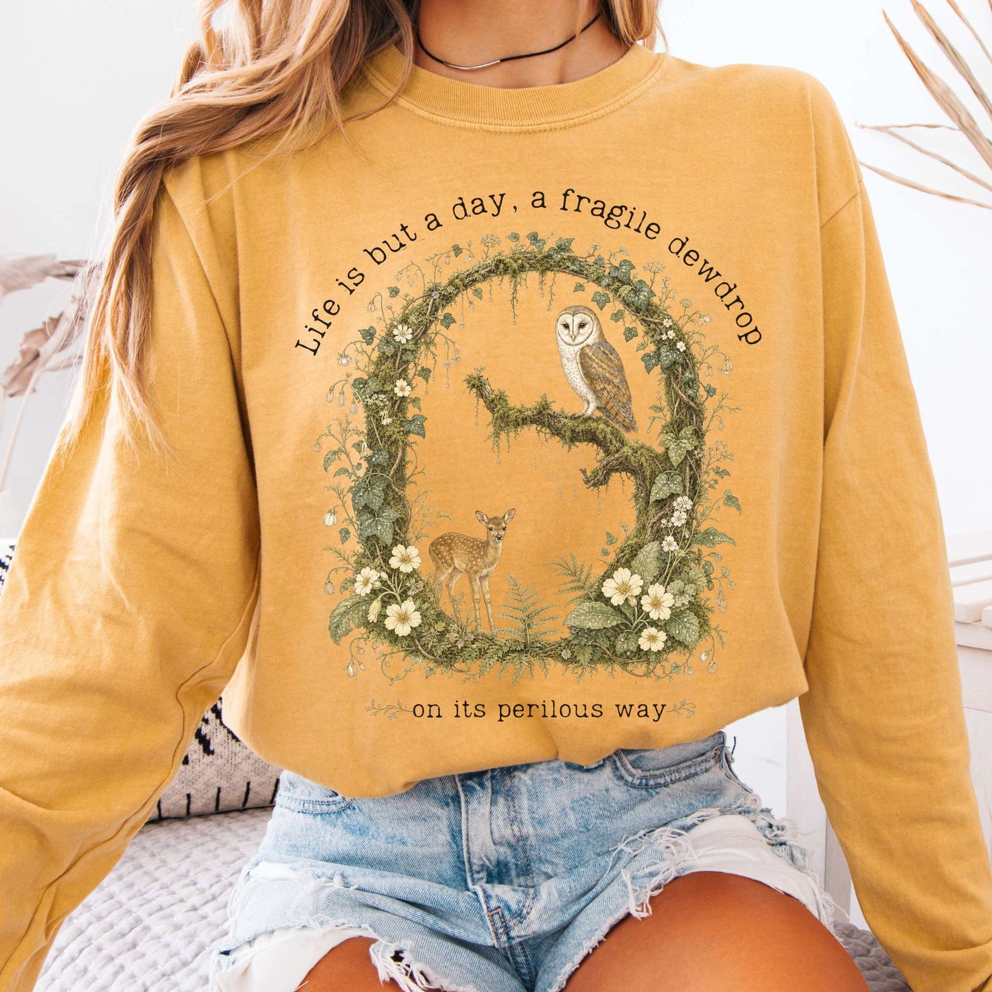 Long-sleeve Mustard / S Life Is But a Day, a Fragile Dewdrop John Keats Long Sleeve The Mystic Eden