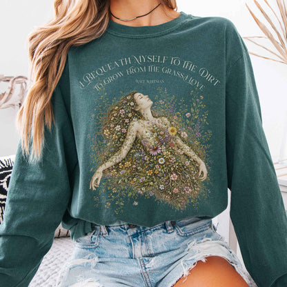 Long-sleeve Blue Spruce / S I Bequeath Myself to the Dirt Walt Whitman Long Sleeve The Mystic Eden