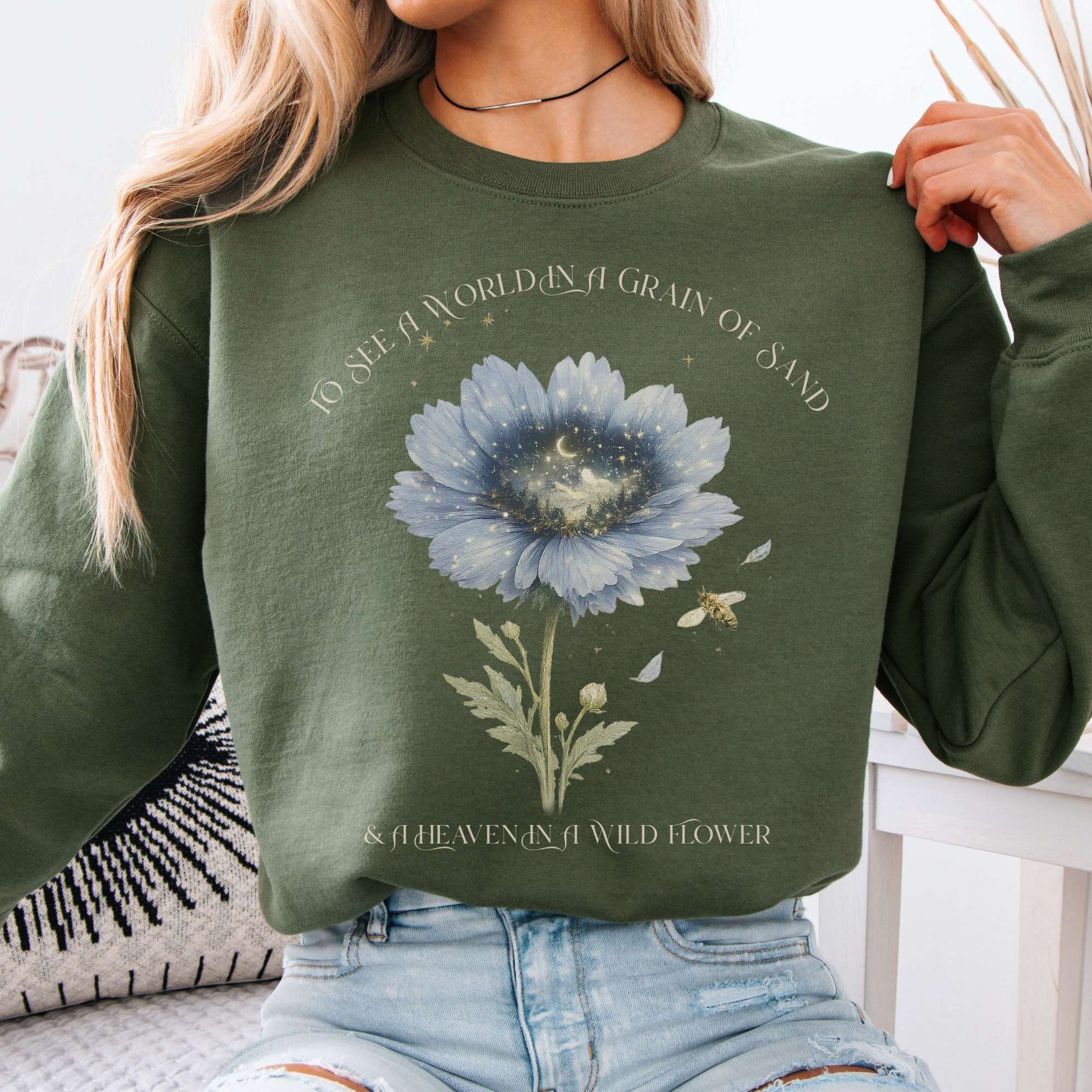 Sweatshirt Military Green / S Heaven in a Wildflower William Blake Crewneck Sweatshirt The Mystic Eden