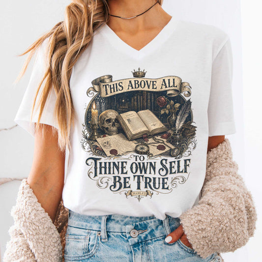 V-neck White / S To Thine Own Self Be True Hamlet Shakespeare V-Neck The Mystic Eden