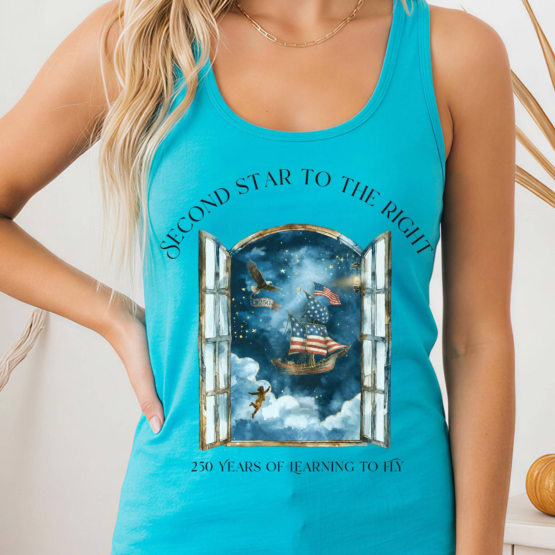Tank Top Solid Tahiti Blue / XS Second Star to the Right America 250 Commemorative Women's Lightweight Tank Top The Mystic Eden
