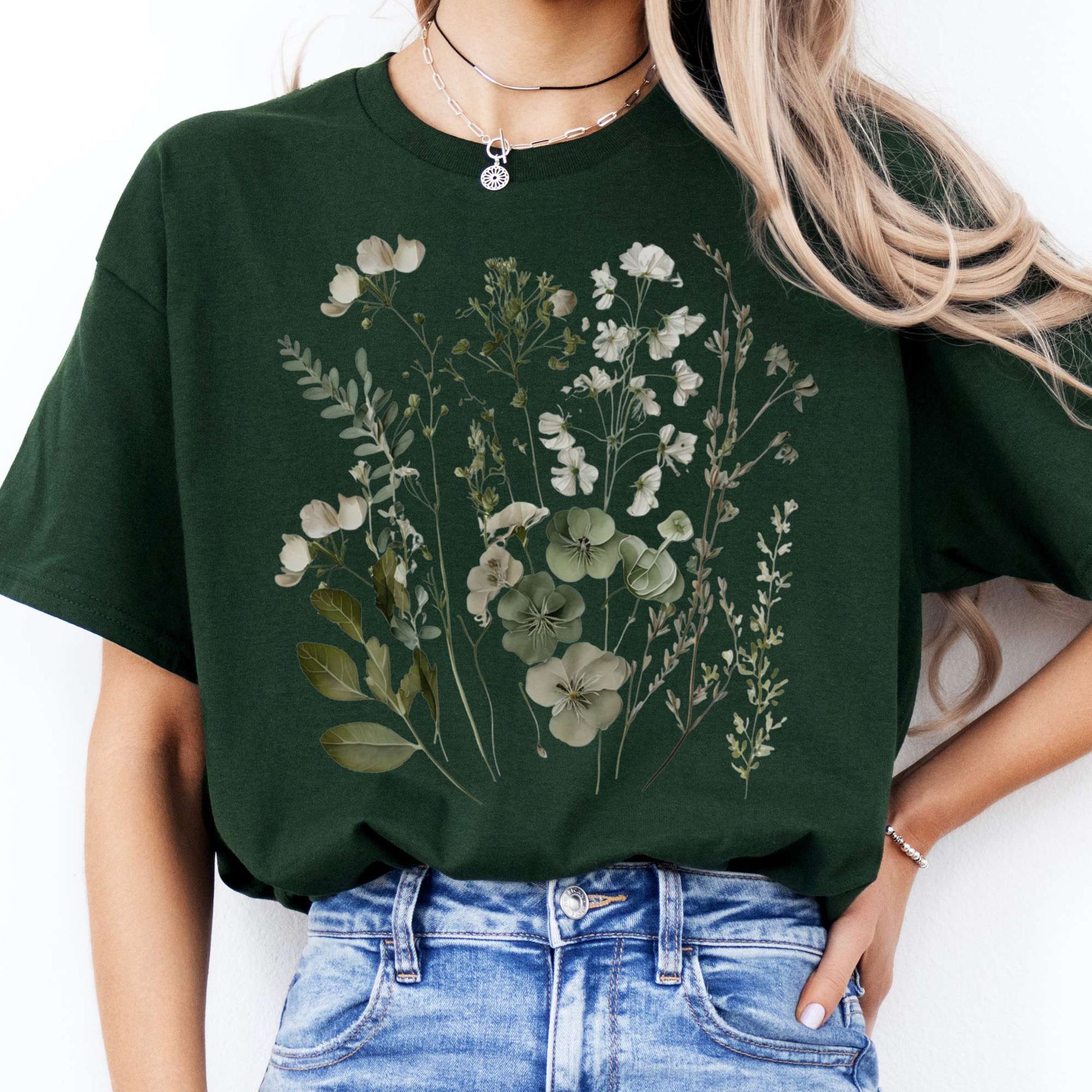 T-Shirt Sage and White Wildflower T-Shirt The Mystic Eden