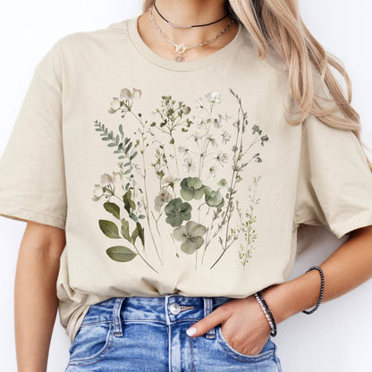 T-Shirt Sage and White Wildflower T-Shirt The Mystic Eden