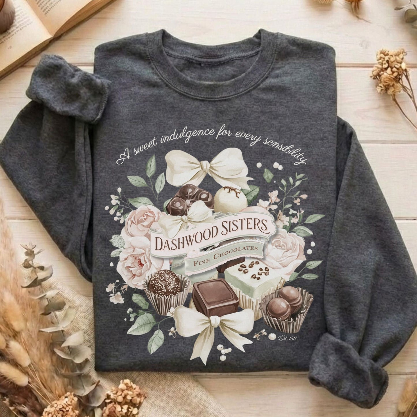 Sweatshirt Dark Heather / S Dashwood Sisters Fine Chocolates Sense & Sensibility Sweatshirt The Mystic Eden