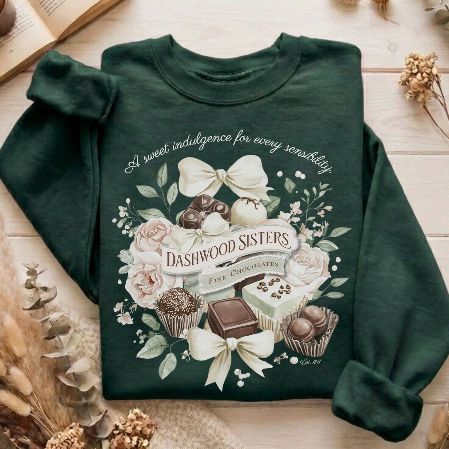 Sweatshirt Forest Green / S Dashwood Sisters Fine Chocolates Sense & Sensibility Sweatshirt The Mystic Eden