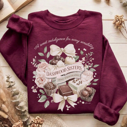 Sweatshirt Maroon / S Dashwood Sisters Fine Chocolates Sense & Sensibility Sweatshirt The Mystic Eden