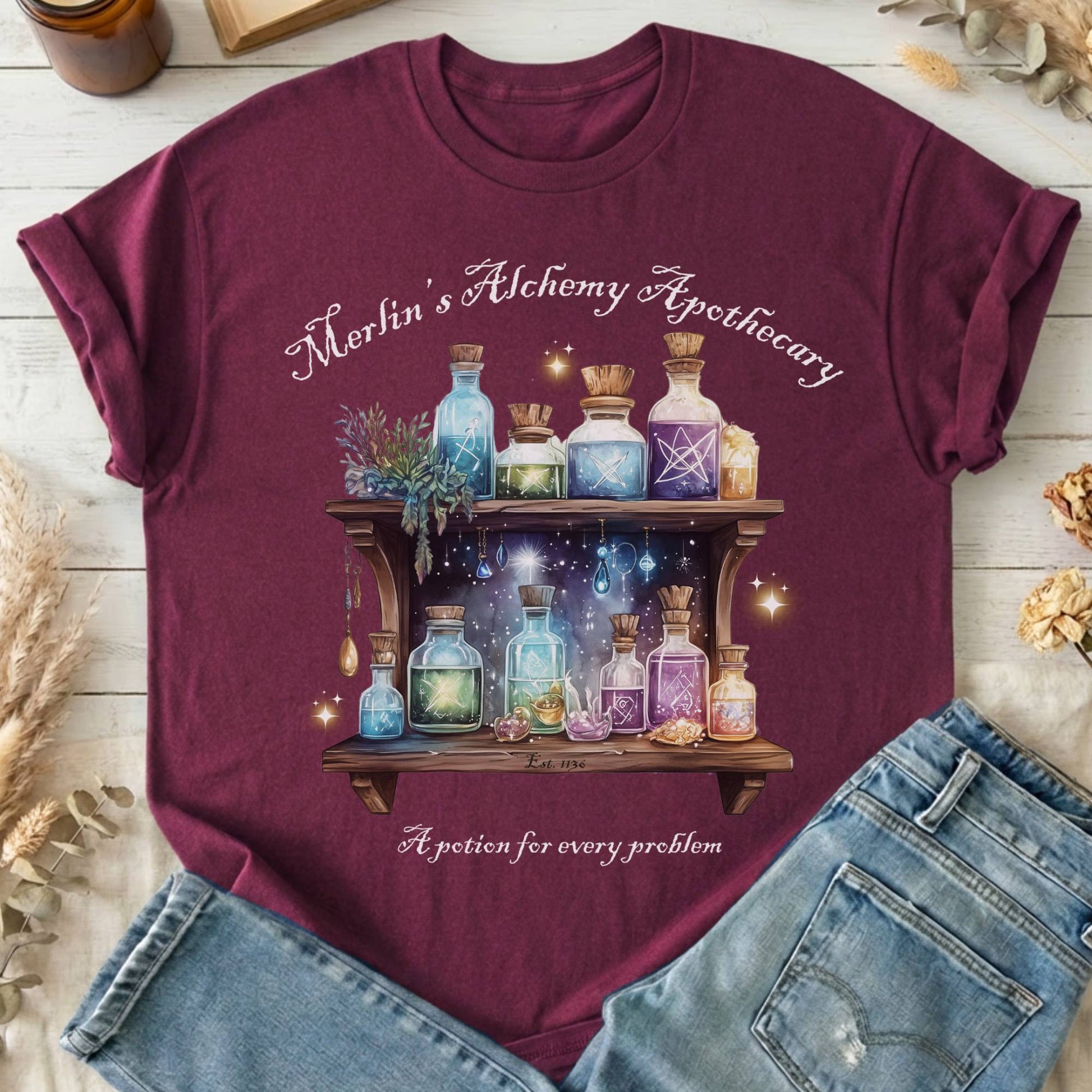 T-Shirts Maroon / S Merlin's Alchemy Apothecary T-Shirt The Mystic Eden