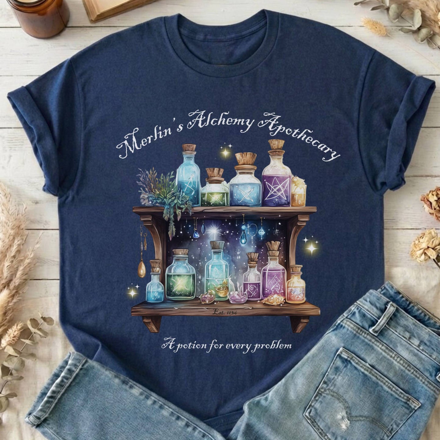 T-Shirts Navy / S Merlin's Alchemy Apothecary T-Shirt The Mystic Eden