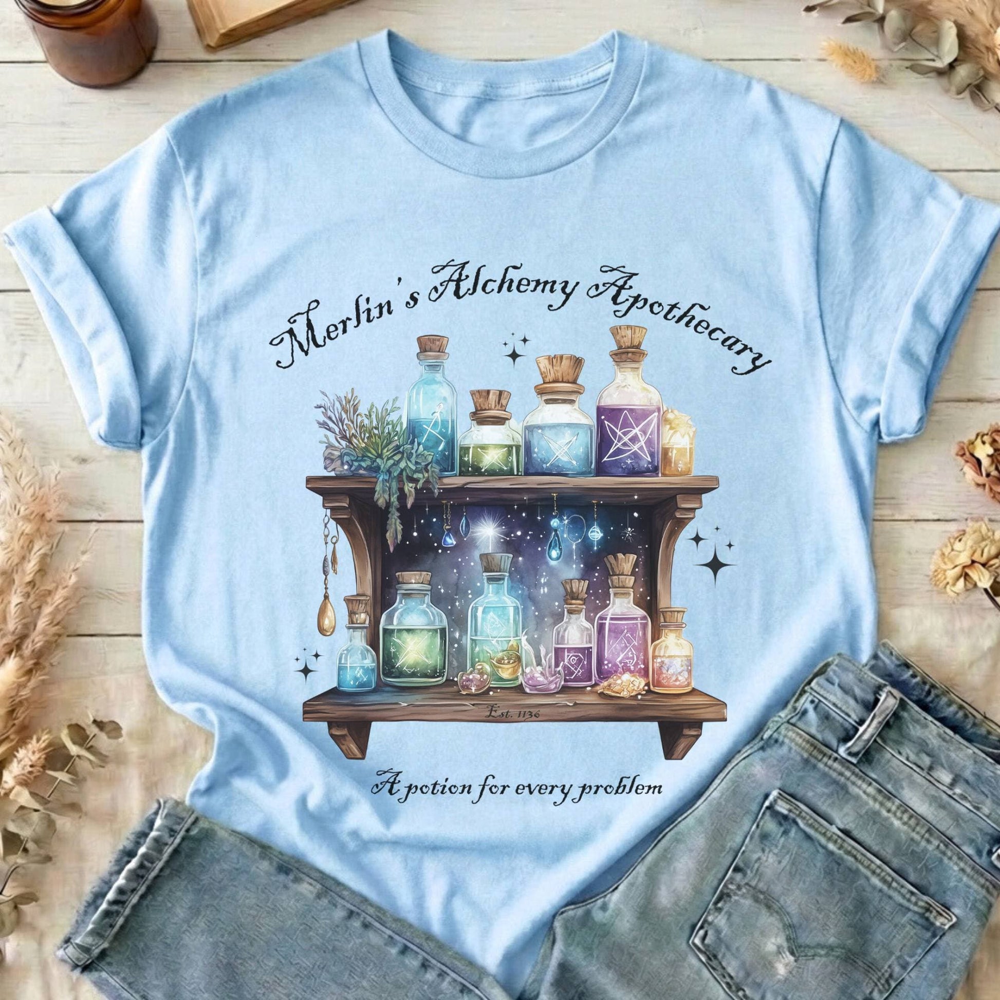 T-Shirts Light Blue / S Merlin's Alchemy Apothecary T-Shirt The Mystic Eden