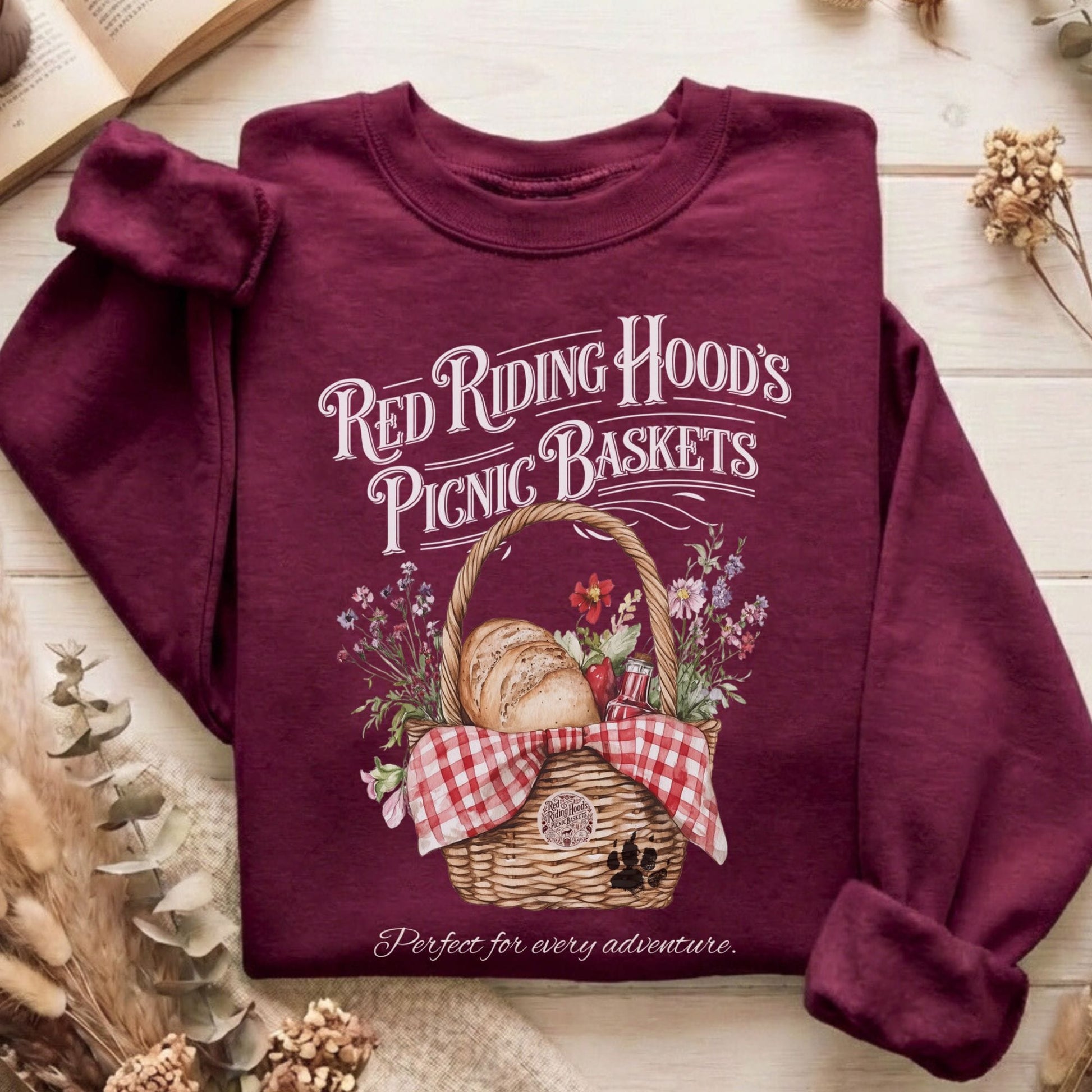 Sweatshirt Maroon / S Red Riding Hood's Picnic Baskets Sweatshirt The Mystic Eden