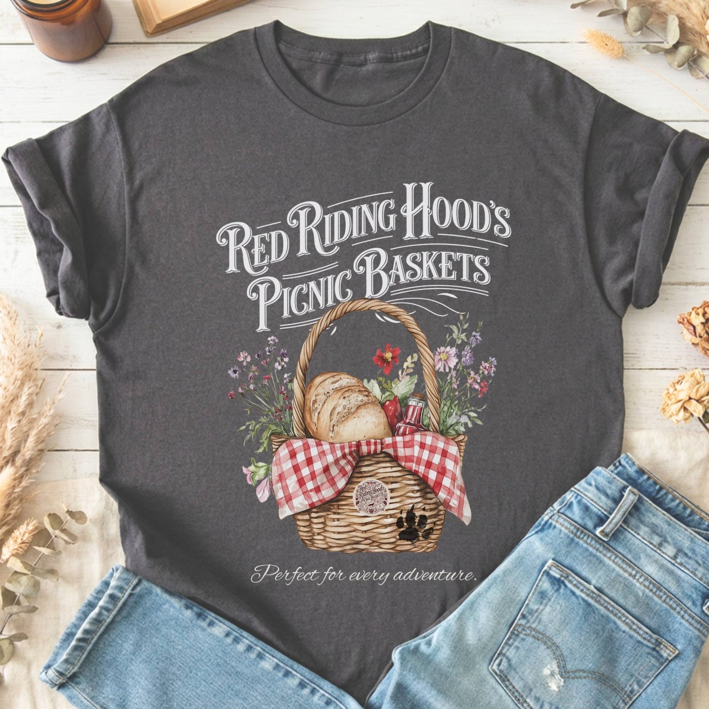 T-Shirts Charcoal / S Red Riding Hood's Picnic Baskets T-Shirt The Mystic Eden