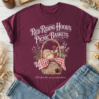 T-Shirts Maroon / S Red Riding Hood's Picnic Baskets T-Shirt The Mystic Eden