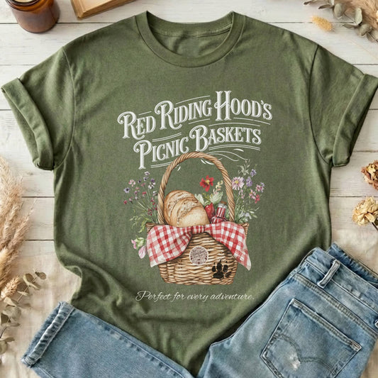 T-Shirts Military Green / S Red Riding Hood's Picnic Baskets T-Shirt The Mystic Eden