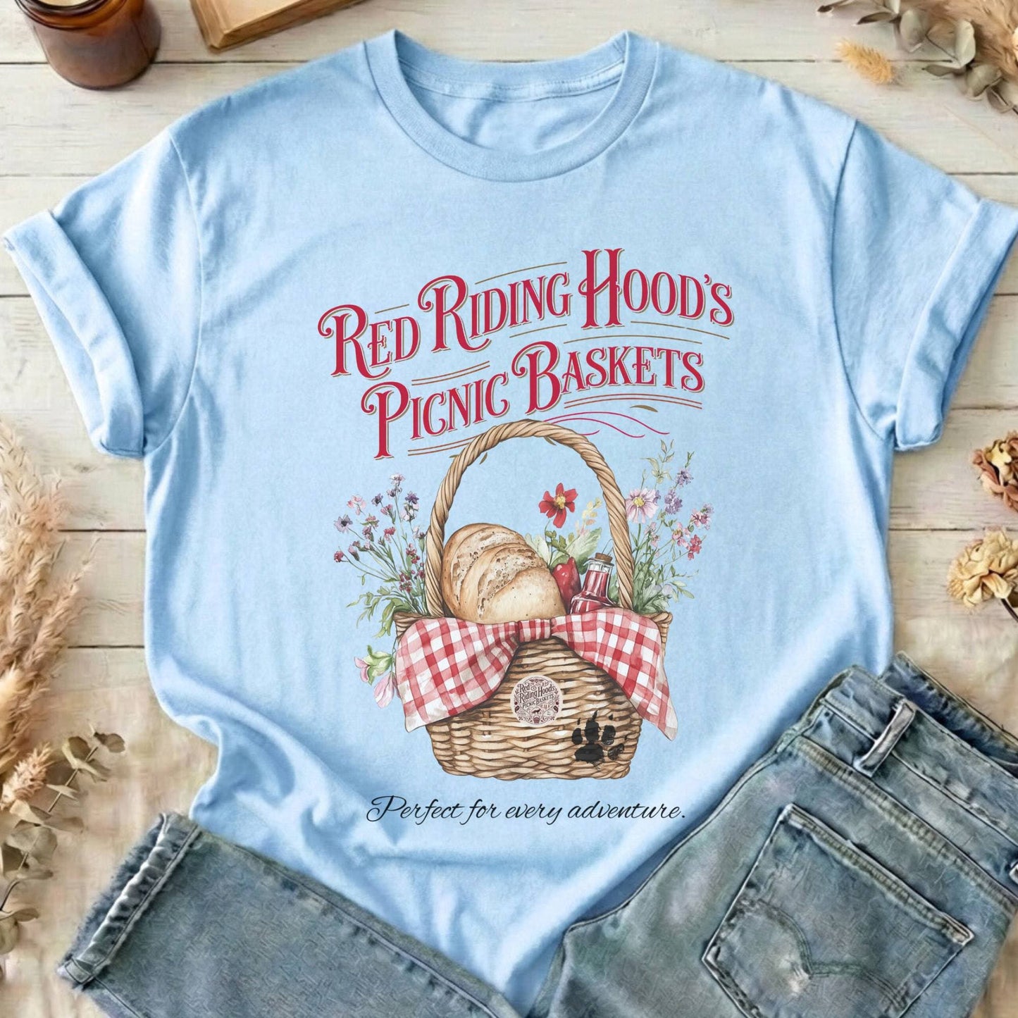 T-Shirts Light Blue / S Red Riding Hood's Picnic Baskets T-Shirt The Mystic Eden