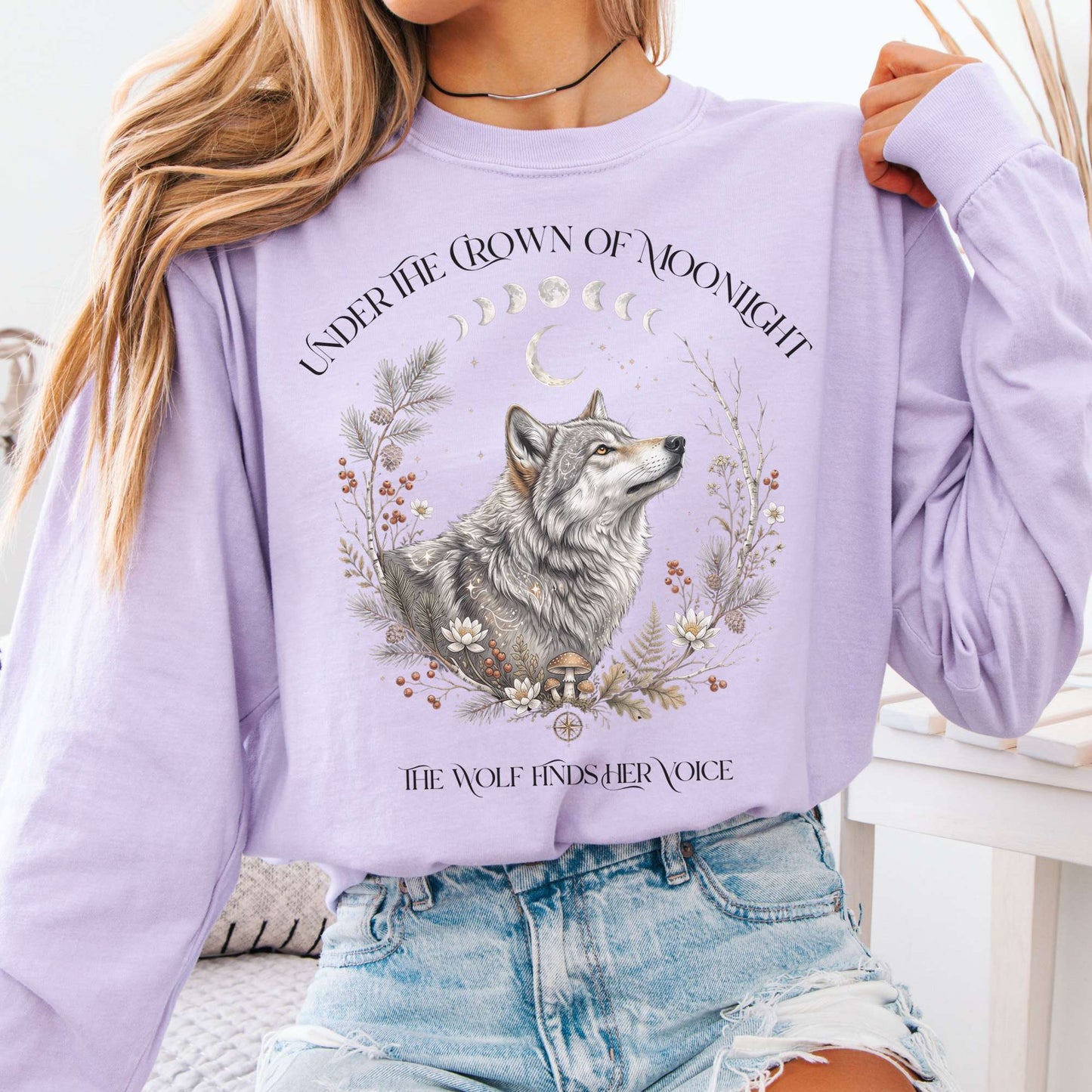Long-sleeve Orchid / S Under the Crown of Moonlight Wolf Long Sleeve The Mystic Eden