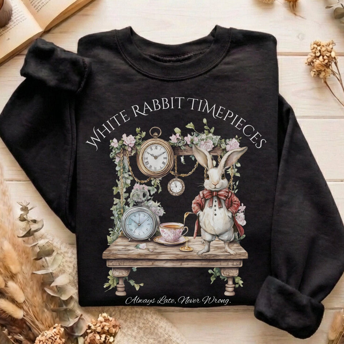 Sweatshirt Black / S White Rabbit Timepieces Alice in Wonderland Sweatshirt The Mystic Eden