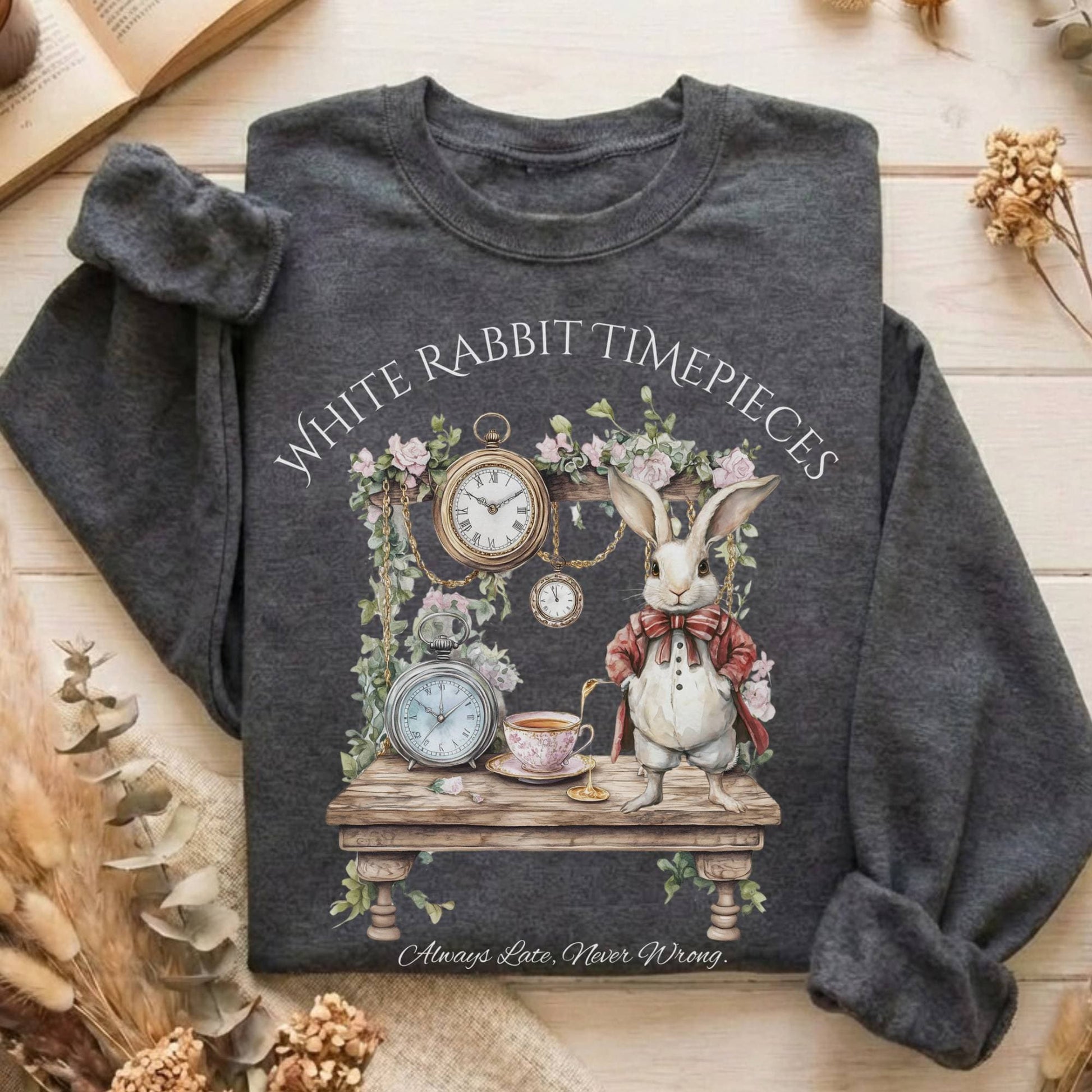 Sweatshirt Dark Heather / S White Rabbit Timepieces Alice in Wonderland Sweatshirt The Mystic Eden
