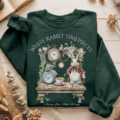 Sweatshirt Forest Green / S White Rabbit Timepieces Alice in Wonderland Sweatshirt The Mystic Eden