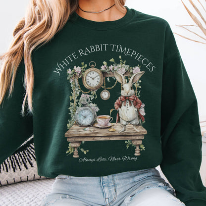 Sweatshirt White Rabbit Timepieces Alice in Wonderland Sweatshirt The Mystic Eden