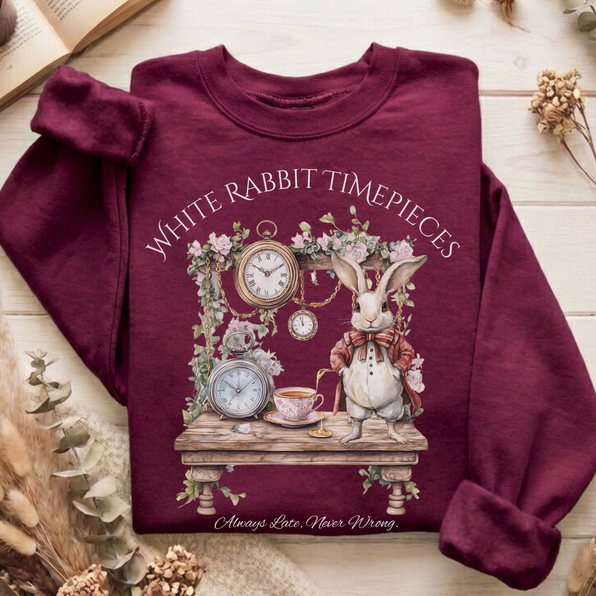 Sweatshirt Maroon / S White Rabbit Timepieces Alice in Wonderland Sweatshirt The Mystic Eden