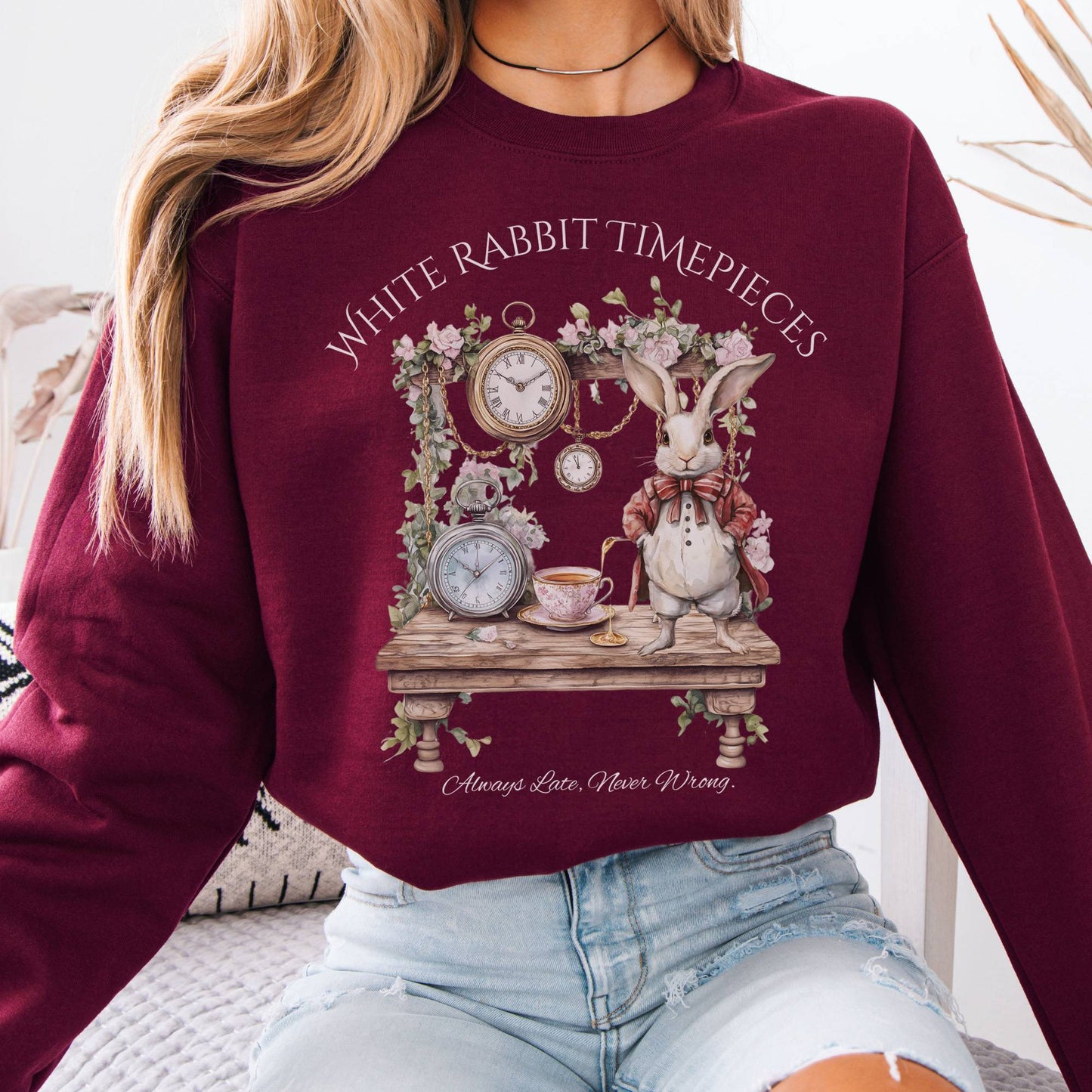 Sweatshirt White Rabbit Timepieces Alice in Wonderland Sweatshirt The Mystic Eden