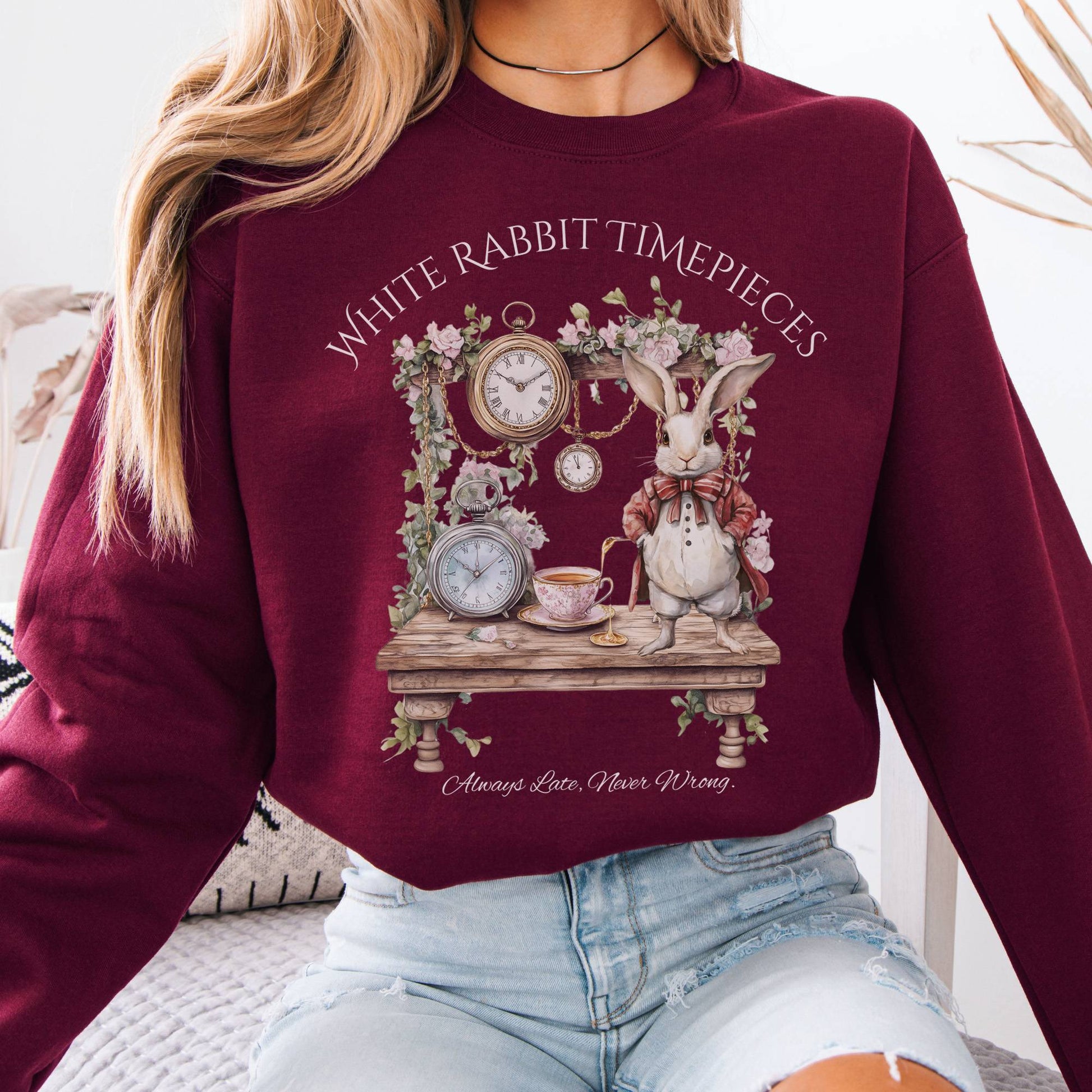 Sweatshirt White Rabbit Timepieces Alice in Wonderland Sweatshirt The Mystic Eden
