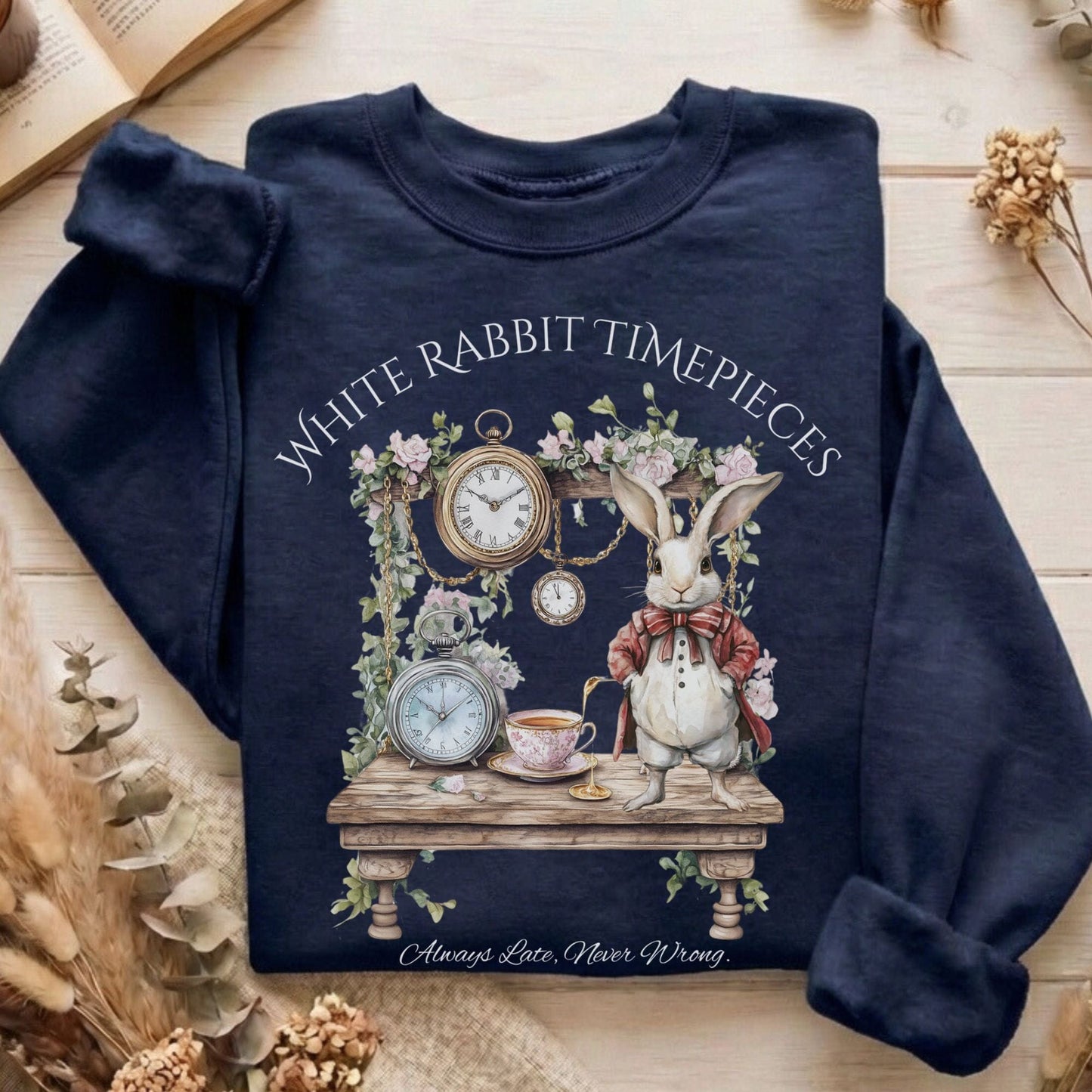 Sweatshirt Navy / S White Rabbit Timepieces Alice in Wonderland Sweatshirt The Mystic Eden