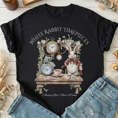 T-Shirts Black / S White Rabbit Timepieces Alice in Wonderland T-Shirt The Mystic Eden