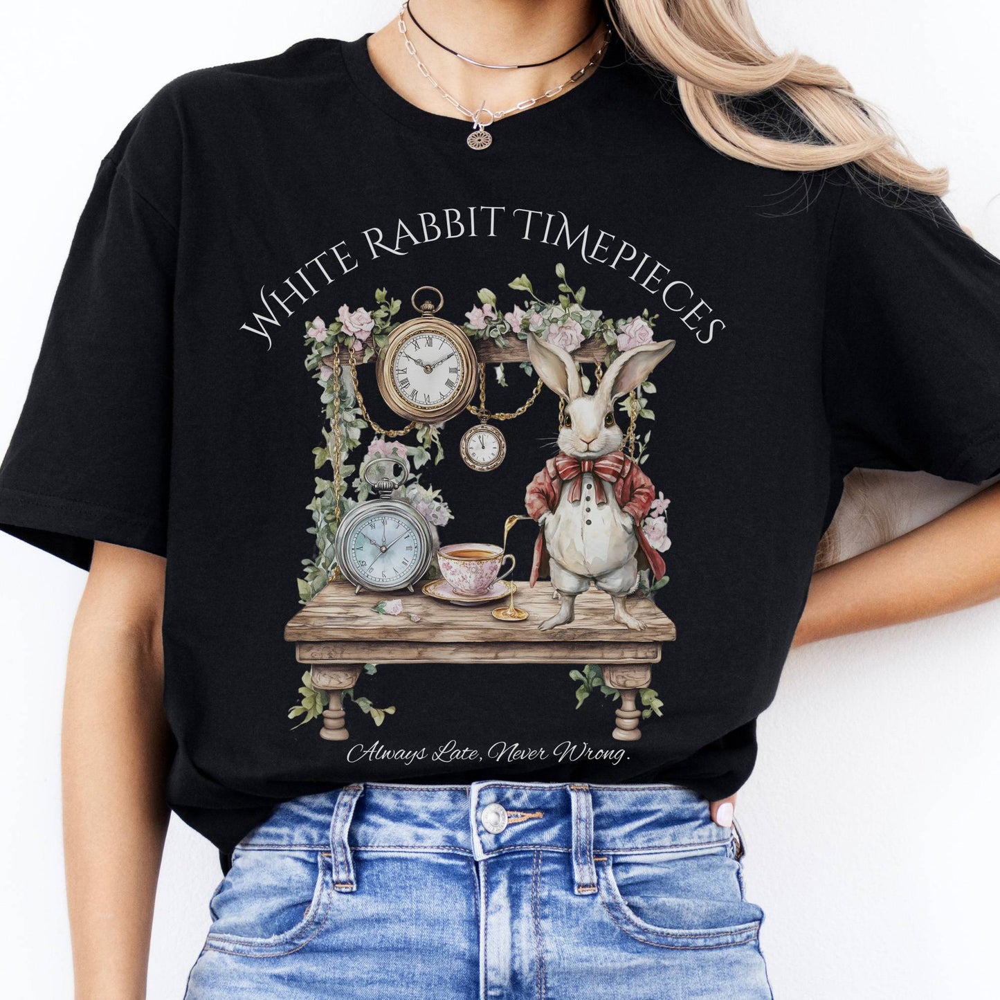 T-Shirts White Rabbit Timepieces Alice in Wonderland T-Shirt The Mystic Eden