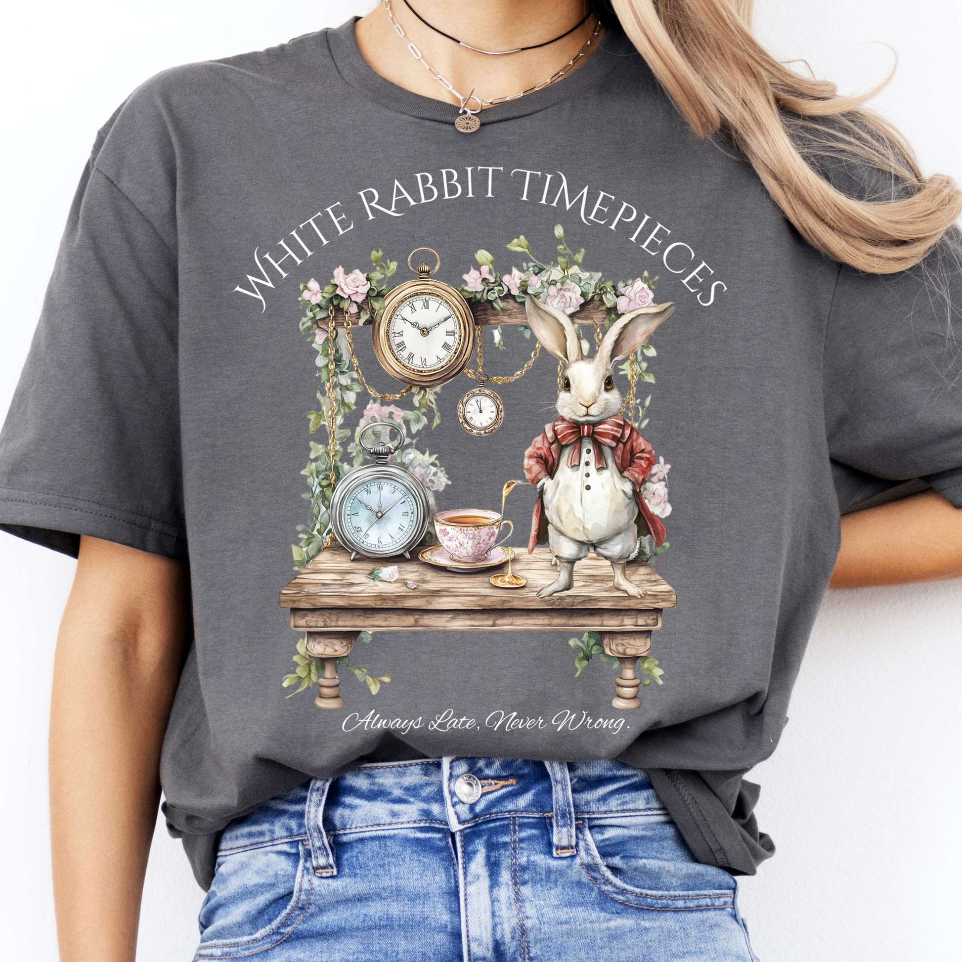 T-Shirts White Rabbit Timepieces Alice in Wonderland T-Shirt The Mystic Eden