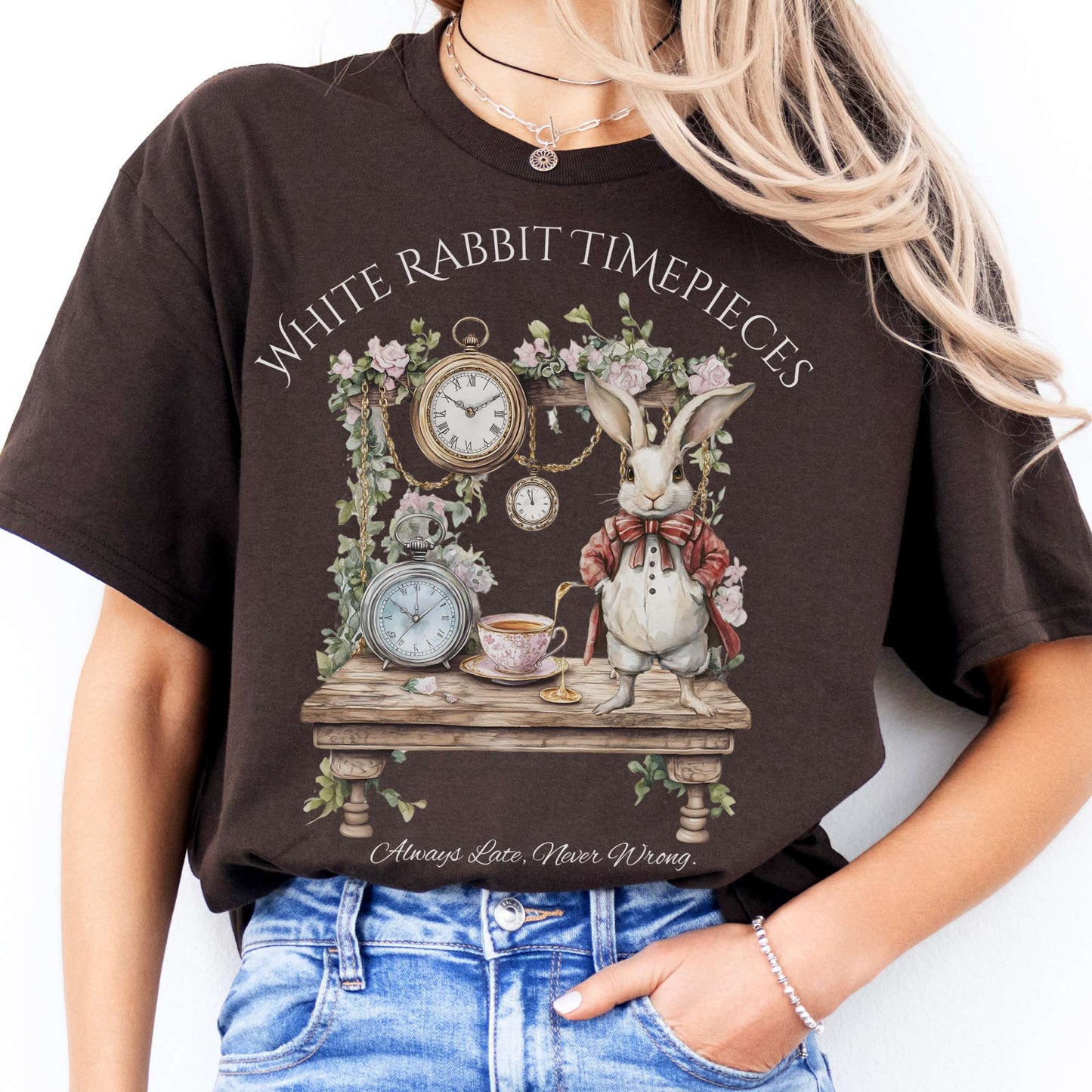 T-Shirts White Rabbit Timepieces Alice in Wonderland T-Shirt The Mystic Eden