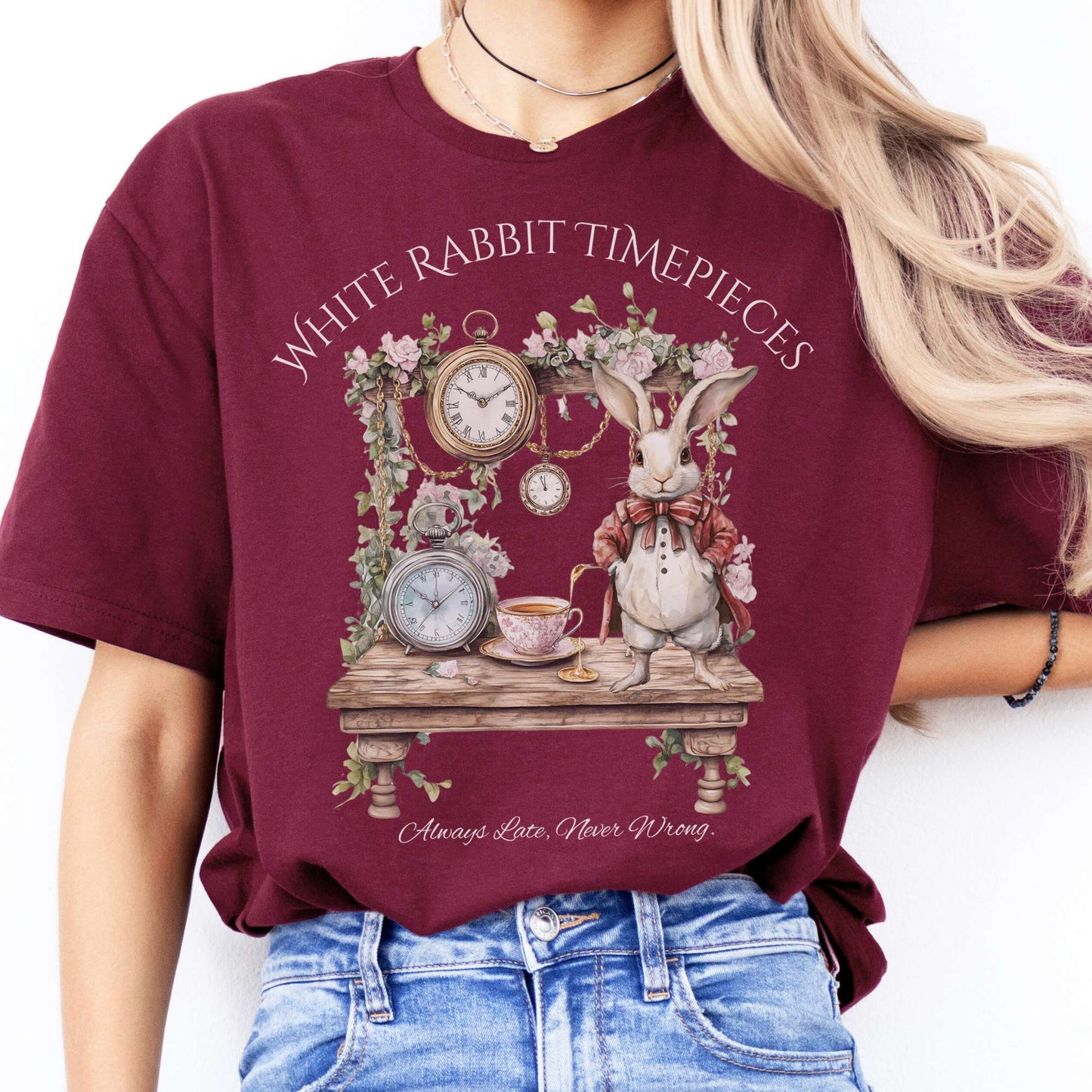 T-Shirts White Rabbit Timepieces Alice in Wonderland T-Shirt The Mystic Eden