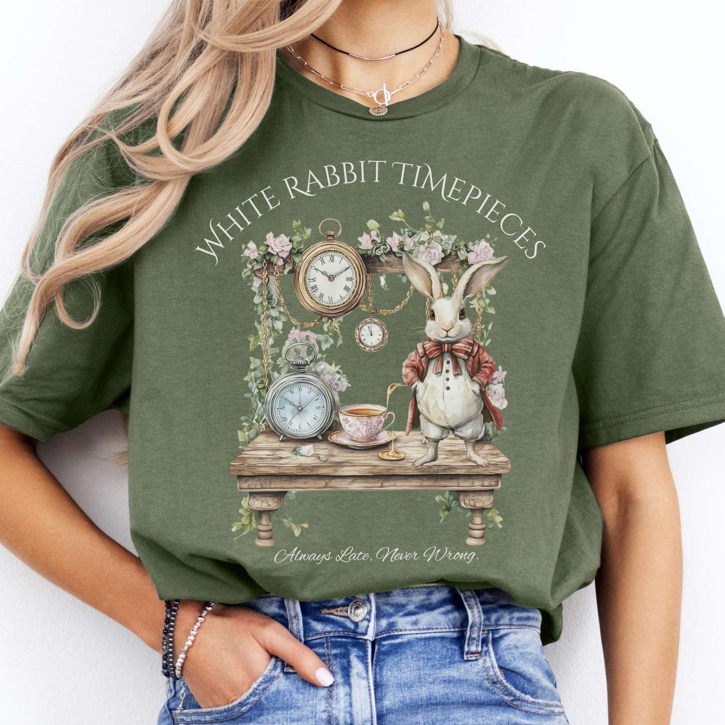 T-Shirts White Rabbit Timepieces Alice in Wonderland T-Shirt The Mystic Eden