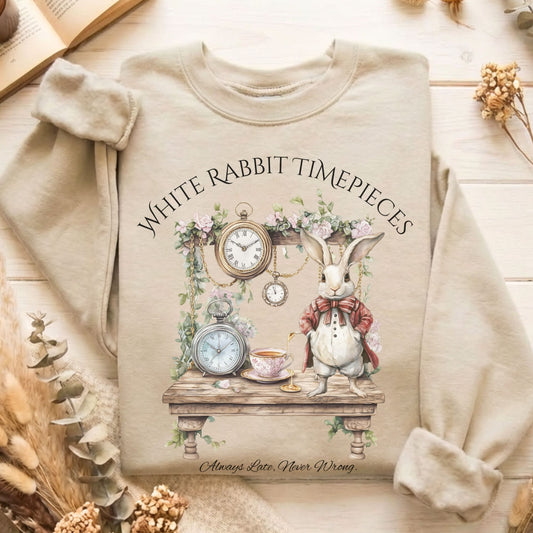 Sweatshirt Sand / S White Rabbit Timepieces Alice in Wonderland Sweatshirt The Mystic Eden