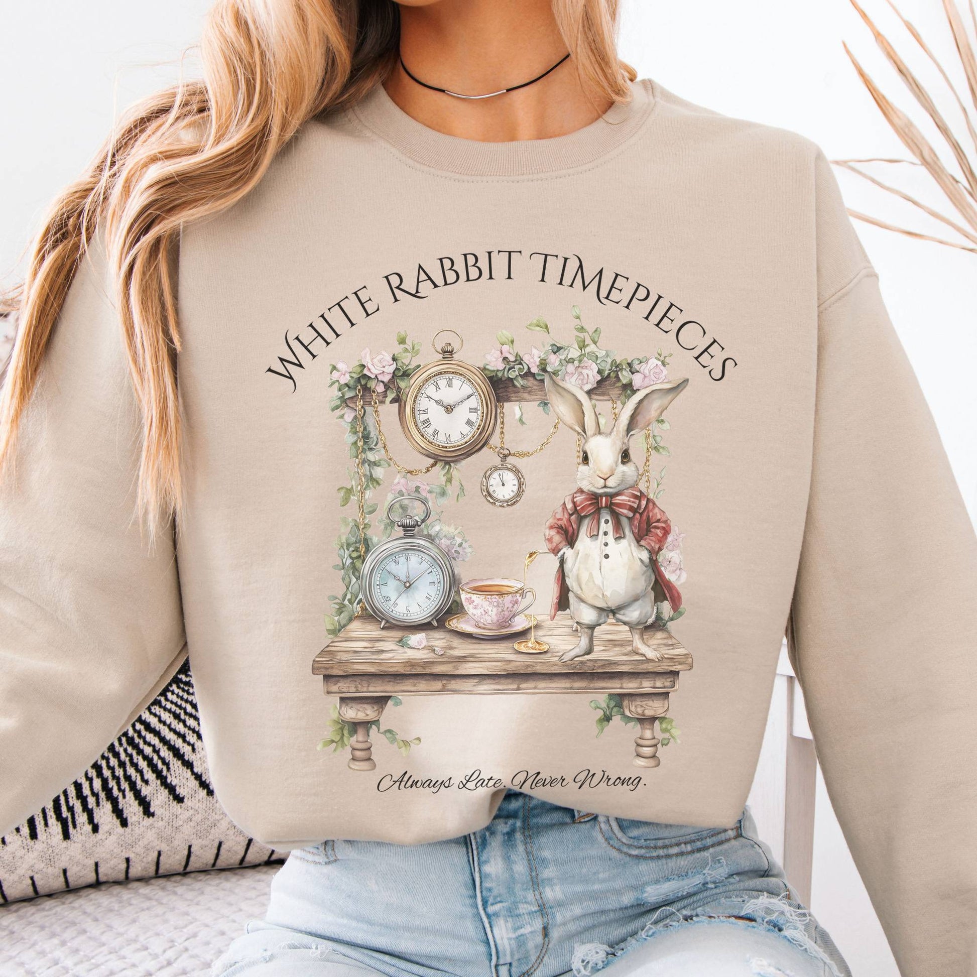 Sweatshirt White Rabbit Timepieces Alice in Wonderland Sweatshirt The Mystic Eden