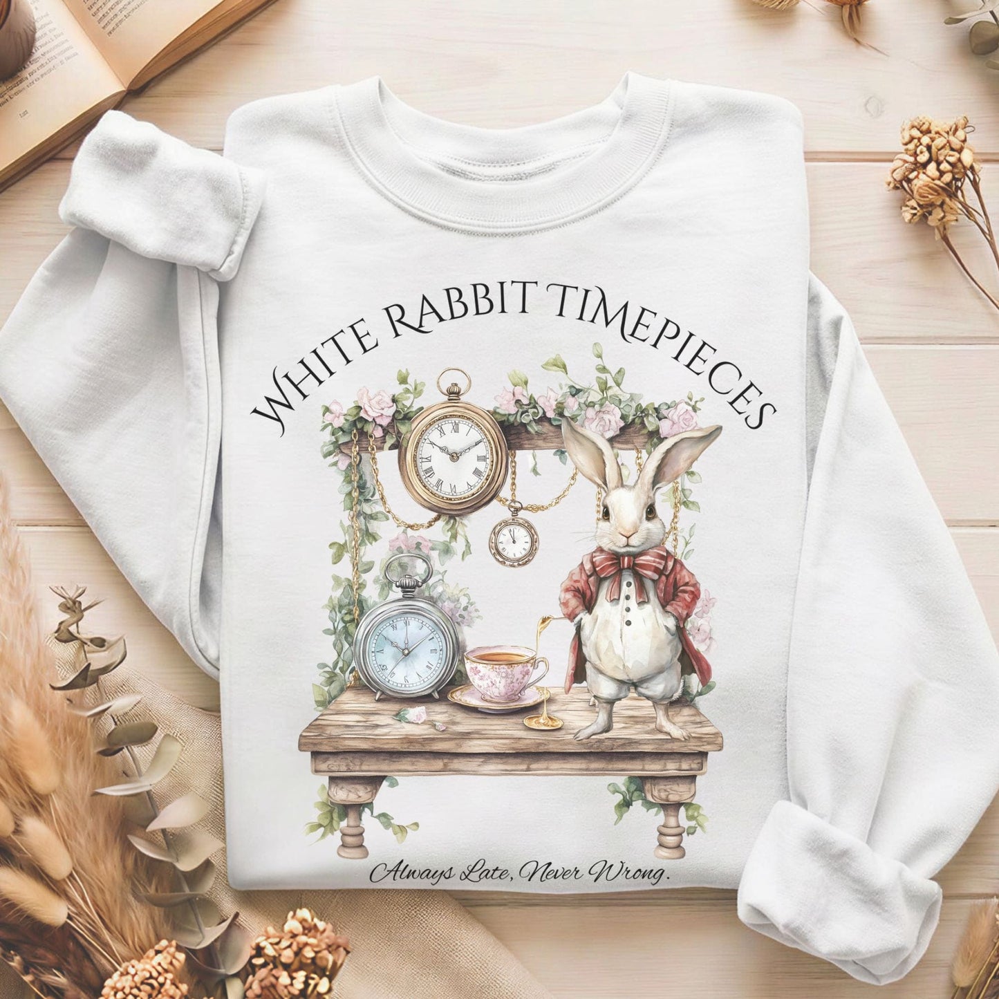 Sweatshirt White / S White Rabbit Timepieces Alice in Wonderland Sweatshirt The Mystic Eden