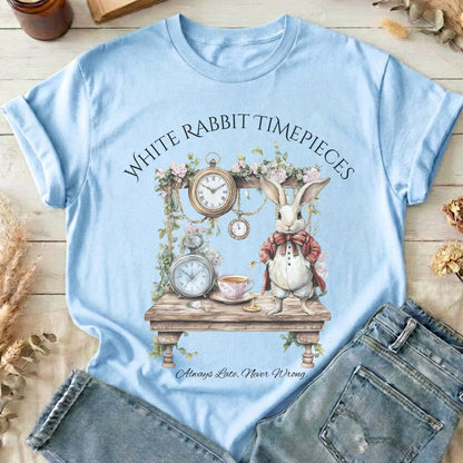 T-Shirts Light Blue / S White Rabbit Timepieces Alice in Wonderland T-Shirt The Mystic Eden