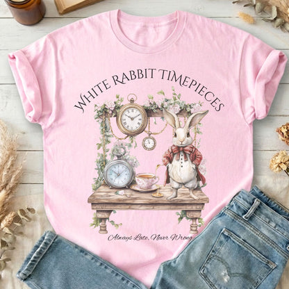 T-Shirts Light Pink / S White Rabbit Timepieces Alice in Wonderland T-Shirt The Mystic Eden